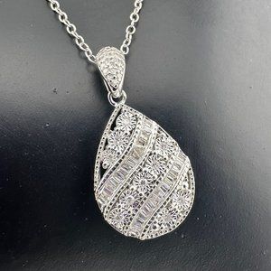 Beautiful Multi Diamond Pendant with 1 Ct of  Round and  Baguette Diamonds  .925